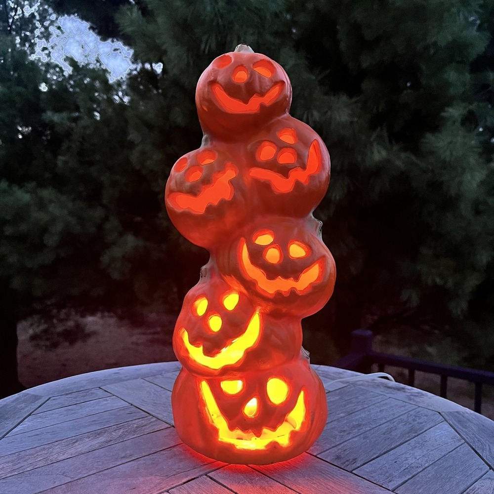 Vintage Gemmy Stacked Pumpkins 15"H Lighted Halloween Decor Foam Blow Mold